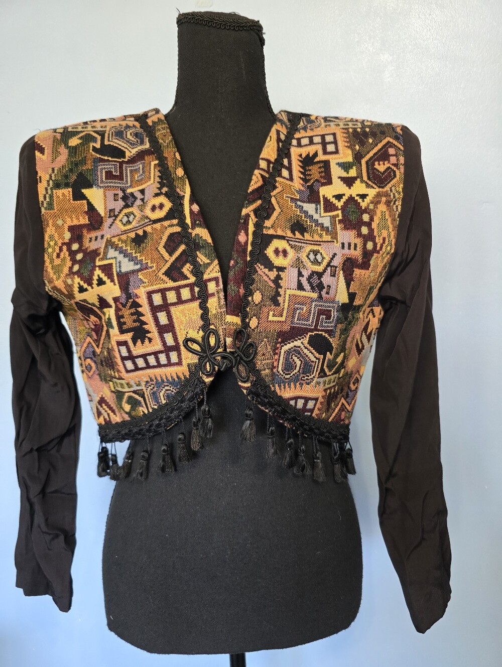 Vntg Zoompy Multicolor Tapestry Bolero Size L